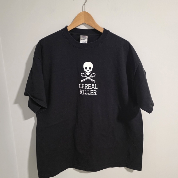 Vintage Cereal Killer Skull Graphic Tee XL Delta Tag Black Funny Shirt - Picture 2 of 7
